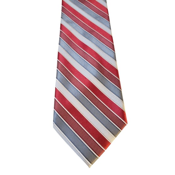 Dockers Mens Tie Necktie Designer Red Gray White Stripes Business Church Classic - Picture 1 of 12